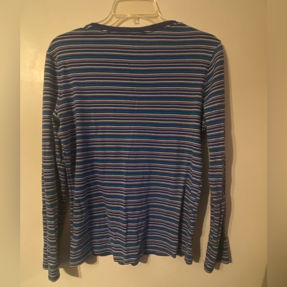 Basic Editions Relaxed Fit Blue & White Stripes Long Sleeve Top - Picture 3 of 4